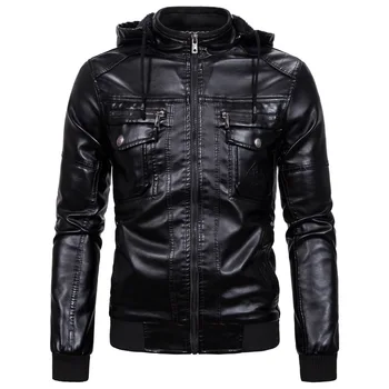  Зимние мужские кожаные куртки, Мужское флисовое пальто с капюшоном, Размер EUR, Уличная одежда, повседневные байкерские куртки из искусственной кожи, мужская мотоциклетная куртка AS1603